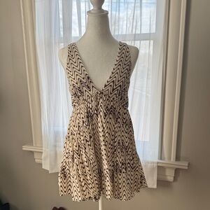 Urban Outfitters Cream and Brown Zigzag Mini Dress